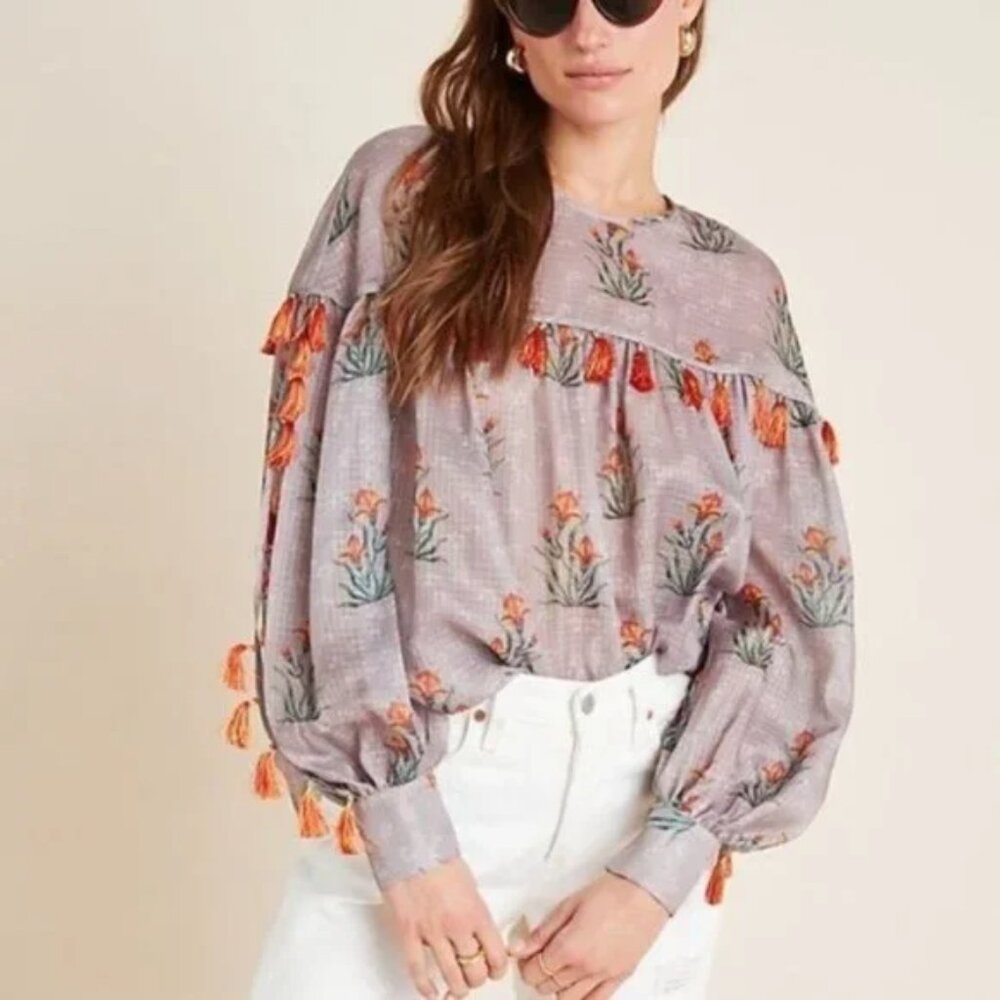 Anthropologie Sachin & Babi Acacia Tasseled Blouse Women's Medium